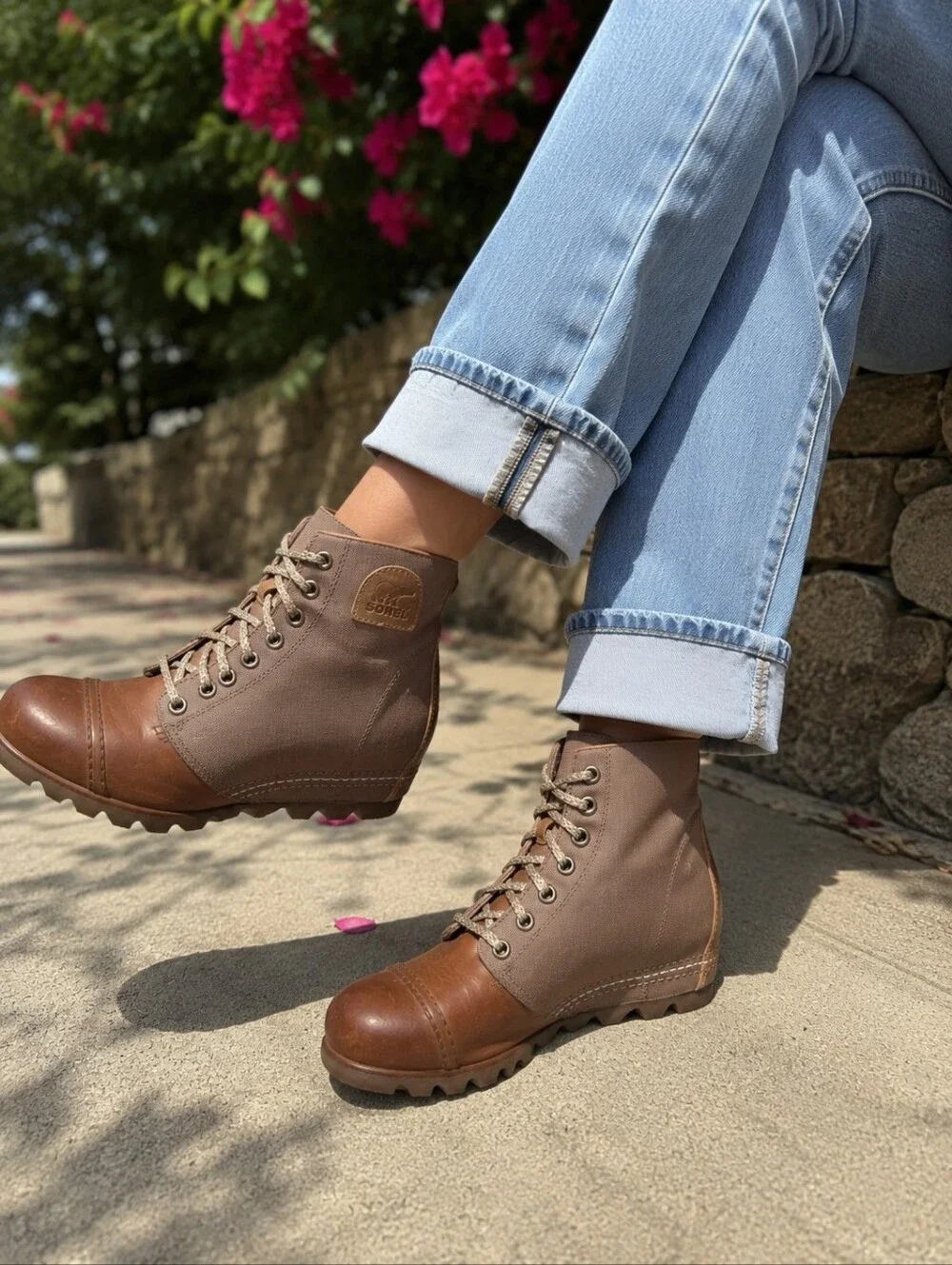Sorel Lace-Up Canvas & Leather Wedge Boots – Women's Size 9